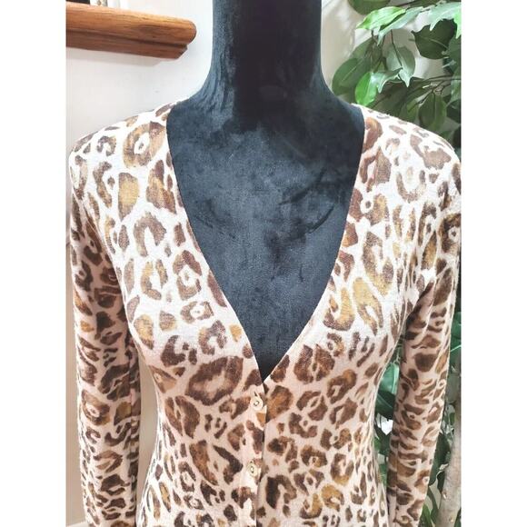 Ann Taylor Women Beige & Brown Wool Long Sleeve Buttons Front Cardigan Sweater S - Picture 2 of 9